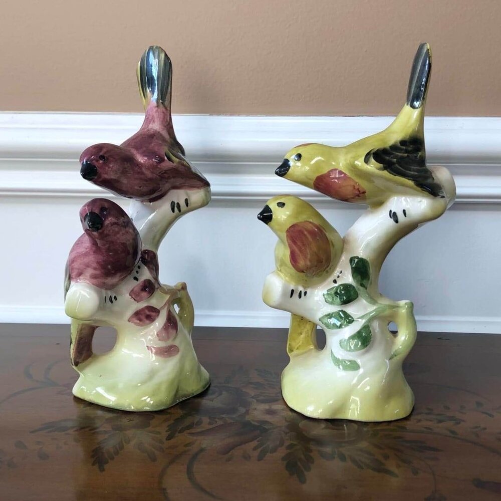 California pottery - Maddux of California birds on a branch ceramic figurines